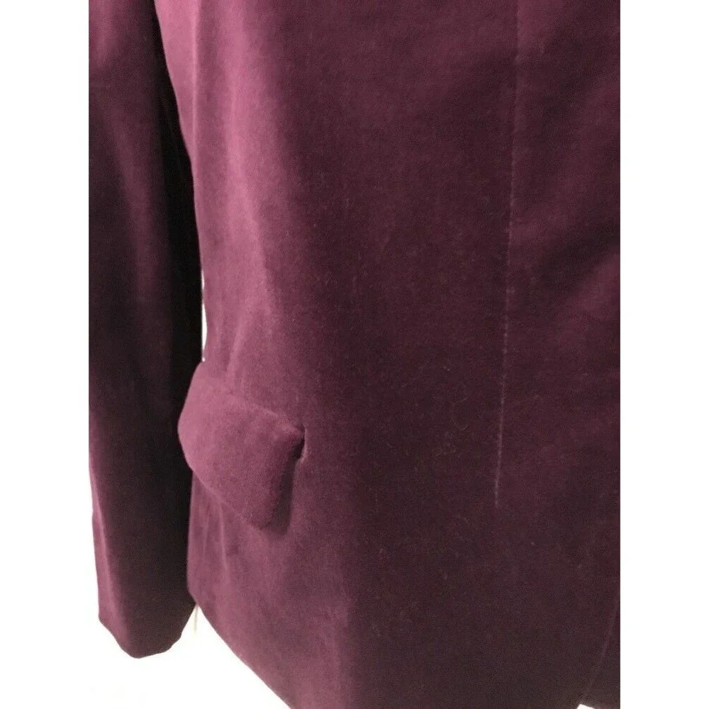 Calvin Klein Women's Cropped Blazer Plum 3 Hidden Button Lined Velour Size 2 - Picture 4 of 12